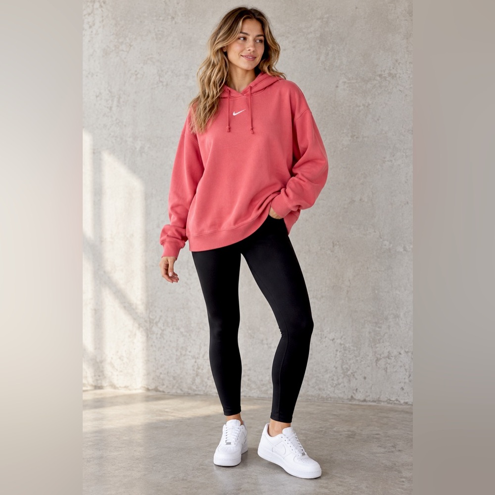 Nike Women’s Hoodie Coral Pink White Swoosh Fleece Small
